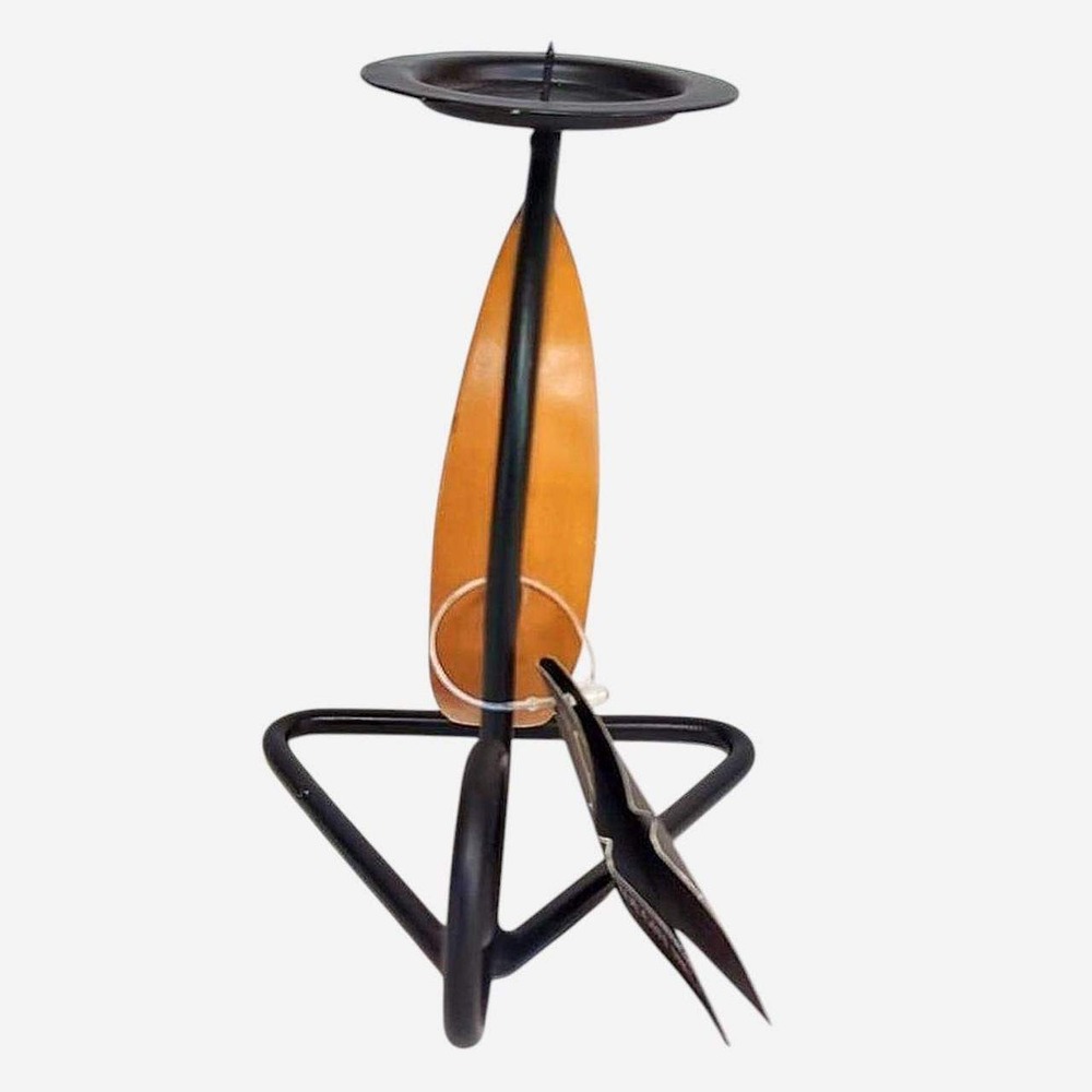 Vintage 90s Crescent Moon Face Wrought Iron Pillar Candle Holder NWT OS - Picture 4 of 6